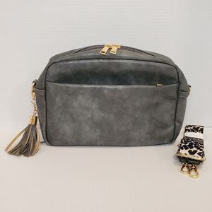 Crossbody Purse Handbag Grey Gray Faux Leather